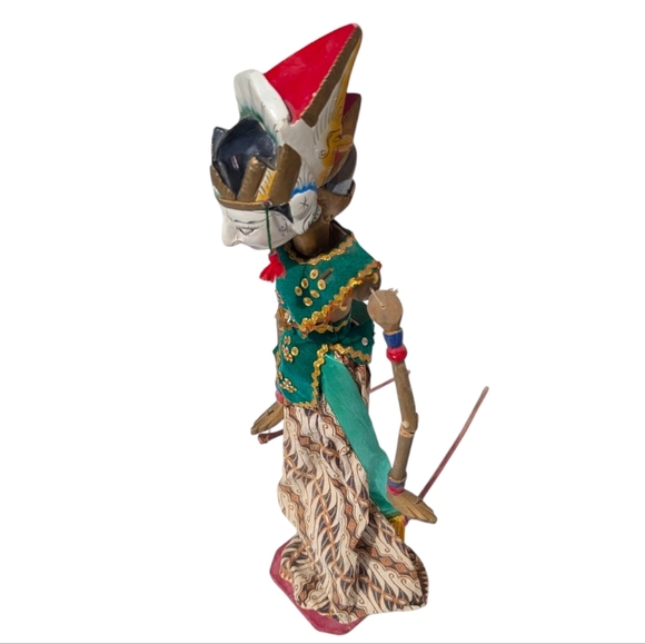 INDONESIAN Dancing RodPuppet Doll Wayang Gole Handcrafted Wood Arm Red Green - Picture 8 of 13
